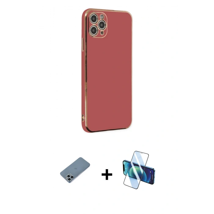 MARSİLYAN™- iPhone 11 Pro Max Kılıf Yankı Serisi - Siyah 3D Antistatik Cam Ekran Koruyucu + Shine Kamera Lens Koruma Cam - SABE
