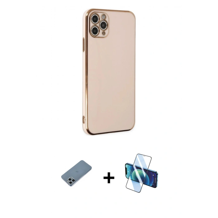 MARSİLYAN™- iPhone 11 Pro Max Kılıf Yankı Serisi - Siyah 3D Antistatik Cam Ekran Koruyucu + Shine Kamera Lens Koruma Cam - SABE
