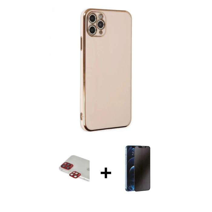 MARSİLYAN™- iPhone 11 Pro Max Kılıf Yankı Serisi - Siyah 3D Antistatik Hayalet Cam Ekran Koruyucu + Pers Alüminyum Kamera Lens - KI
