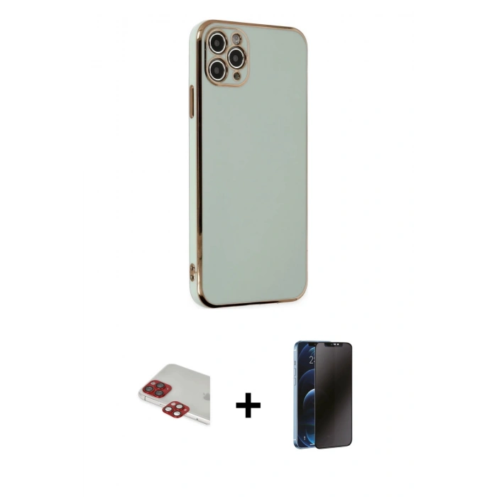 MARSİLYAN™- iPhone 11 Pro Max Kılıf Yankı Serisi - Siyah 3D Antistatik Hayalet Cam Ekran Koruyucu + Pers Alüminyum Kamera Lens - KI