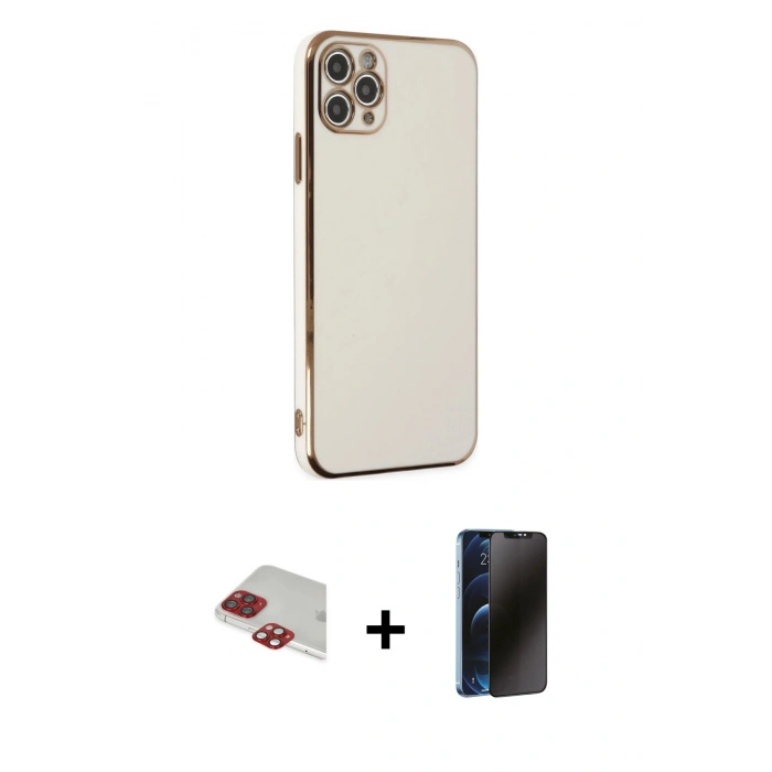 MARSİLYAN™- iPhone 11 Pro Max Kılıf Yankı Serisi - Siyah 3D Antistatik Hayalet Cam Ekran Koruyucu + Pers Alüminyum Kamera Lens - KI
