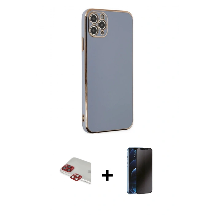 MARSİLYAN™- iPhone 11 Pro Max Kılıf Yankı Serisi - Siyah 3D Antistatik Hayalet Cam Ekran Koruyucu + Pers Alüminyum Kamera Lens - KI