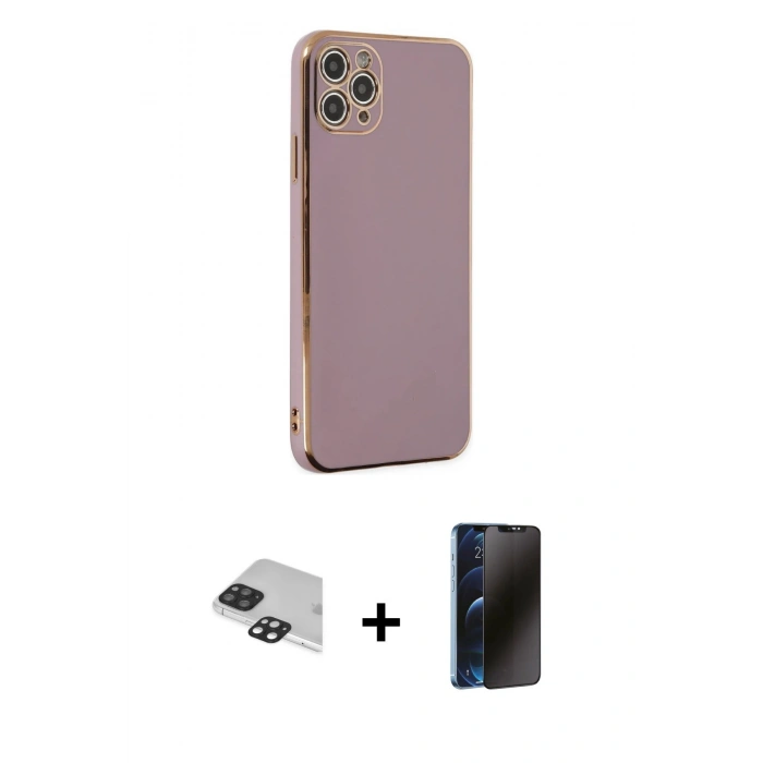 MARSİLYAN™- iPhone 11 Pro Max Kılıf Yankı Serisi - Siyah 3D Antistatik Hayalet Cam Ekran Koruyucu + Pers Alüminyum Kamera Lens - SH
