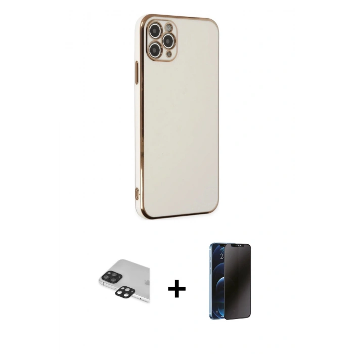 MARSİLYAN™- iPhone 11 Pro Max Kılıf Yankı Serisi - Siyah 3D Antistatik Hayalet Cam Ekran Koruyucu + Pers Alüminyum Kamera Lens - SH