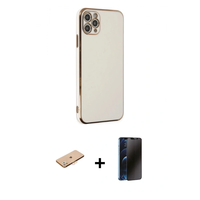 MARSİLYAN™- iPhone 11 Pro Max Kılıf Yankı Serisi - Siyah 3D Antistatik Hayalet Cam Ekran Koruyucu + Renkli Kamera Lens Koruma Cam - TU