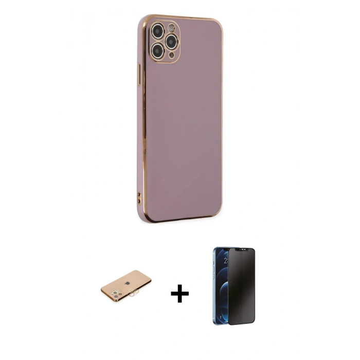 MARSİLYAN™- iPhone 11 Pro Max Kılıf Yankı Serisi - Siyah 3D Antistatik Hayalet Cam Ekran Koruyucu + Renkli Kamera Lens Koruma Cam - TU