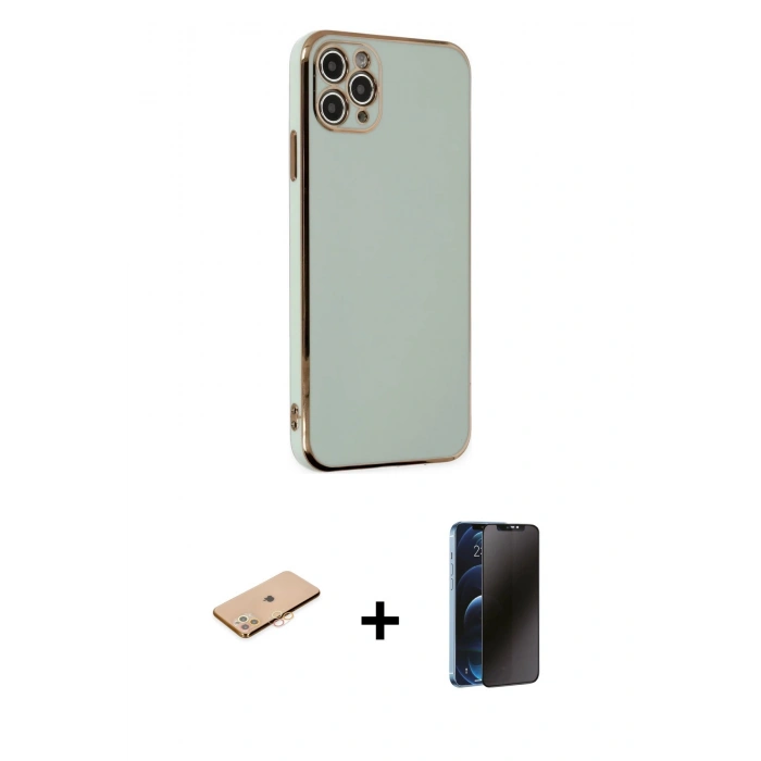 MARSİLYAN™- iPhone 11 Pro Max Kılıf Yankı Serisi - Siyah 3D Antistatik Hayalet Cam Ekran Koruyucu + Renkli Kamera Lens Koruma Cam - TU