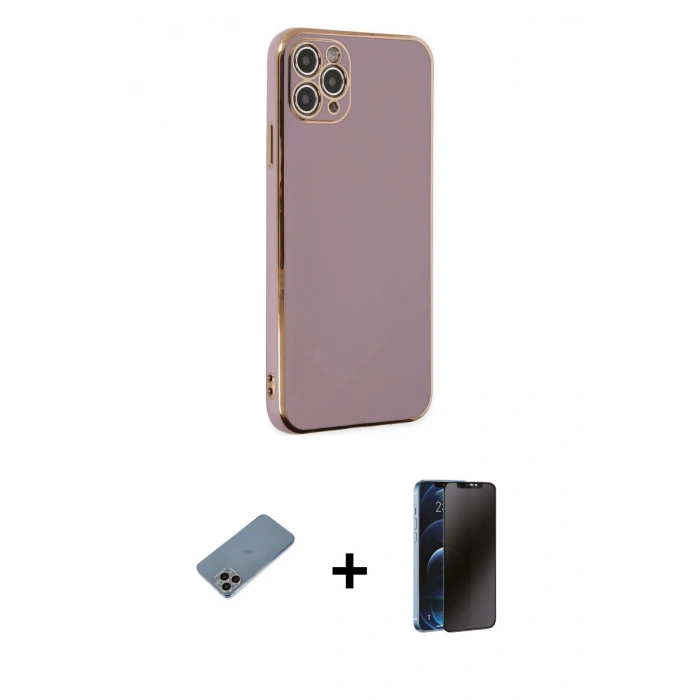 MARSİLYAN™- iPhone 11 Pro Max Kılıf Yankı Serisi - Siyah 3D Antistatik Hayalet Cam Ekran Koruyucu + Shine Kamera Lens Koruma Cam - GI