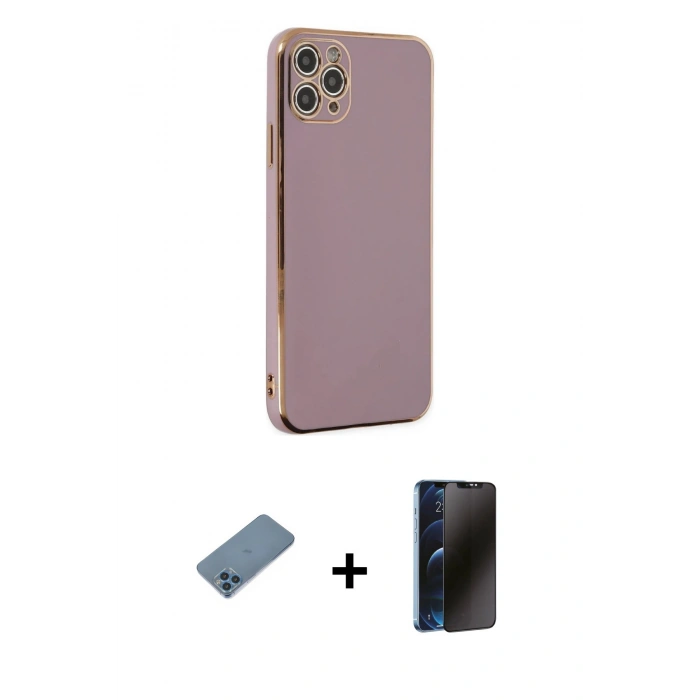 MARSİLYAN™- iPhone 11 Pro Max Kılıf Yankı Serisi - Siyah 3D Antistatik Hayalet Cam Ekran Koruyucu + Shine Kamera Lens Koruma Cam - MI
