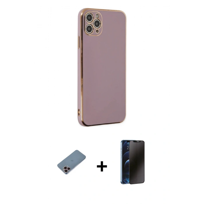 MARSİLYAN™- iPhone 11 Pro Max Kılıf Yankı Serisi - Siyah 3D Antistatik Hayalet Cam Ekran Koruyucu + Shine Kamera Lens Koruma Cam - PE