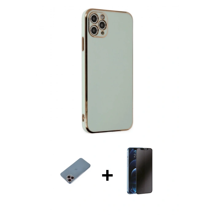 MARSİLYAN™- iPhone 11 Pro Max Kılıf Yankı Serisi - Siyah 3D Antistatik Hayalet Cam Ekran Koruyucu + Shine Kamera Lens Koruma Cam - PE