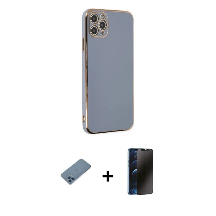 MARSİLYAN™- iPhone 11 Pro Max Kılıf Yankı Serisi - Siyah 3D Antistatik Hayalet Cam Ekran Koruyucu + Shine Kamera Lens Koruma Cam - MI