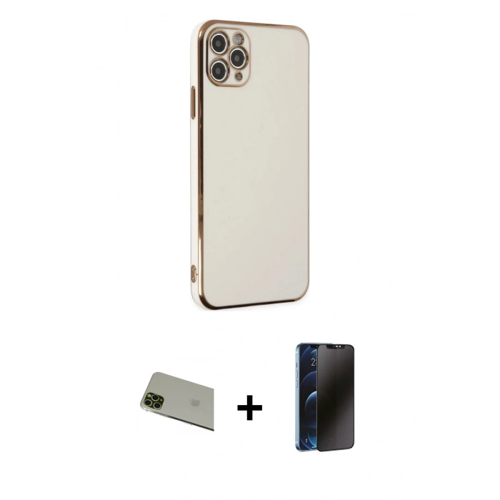 MARSİLYAN™- iPhone 11 Pro Max Kılıf Yankı Serisi - Siyah 3D Antistatik Hayalet Cam Ekran Koruyucu + Rainbow Kamera Lens Koruma Cam - YL