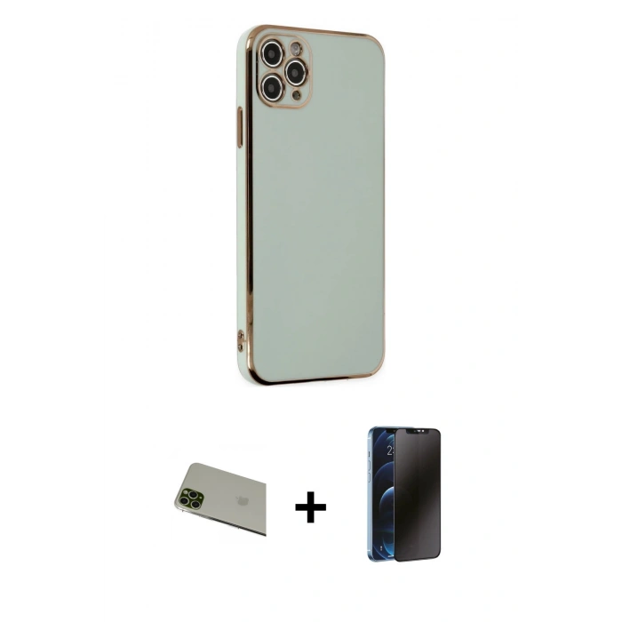 MARSİLYAN™- iPhone 11 Pro Max Kılıf Yankı Serisi - Siyah 3D Antistatik Hayalet Cam Ekran Koruyucu + Rainbow Kamera Lens Koruma Cam - YL