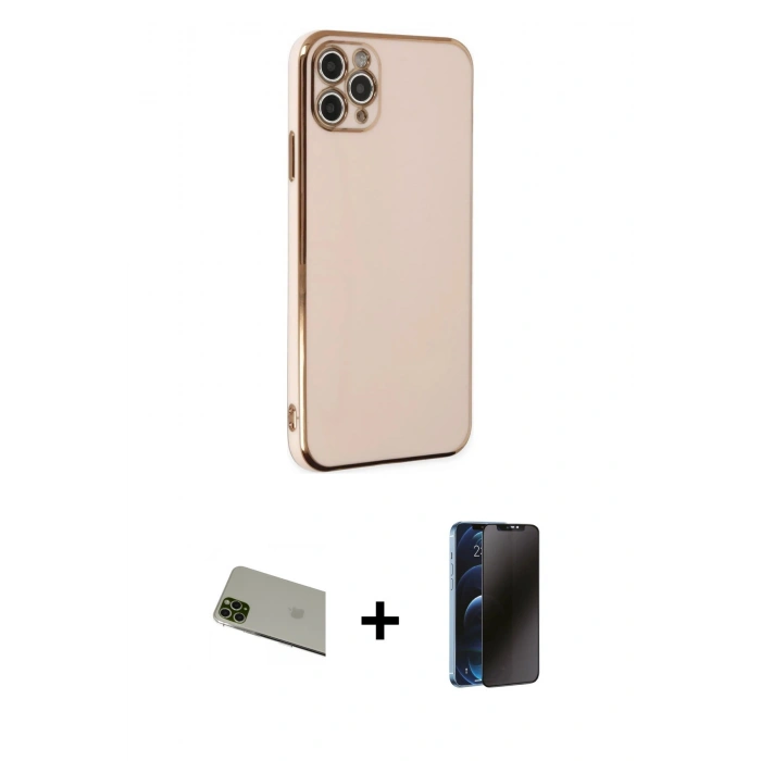 MARSİLYAN™- iPhone 11 Pro Max Kılıf Yankı Serisi - Siyah 3D Antistatik Hayalet Cam Ekran Koruyucu + Rainbow Kamera Lens Koruma Cam - YL