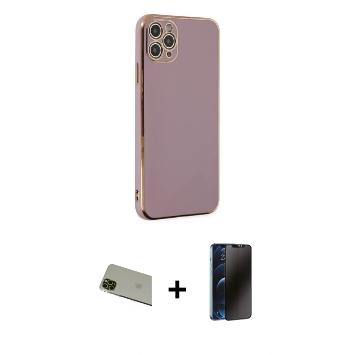 MARSİLYAN™- iPhone 11 Pro Max Kılıf Yankı Serisi - Siyah 3D Antistatik Hayalet Cam Ekran Koruyucu + Rainbow Kamera Lens Koruma Cam - YL
