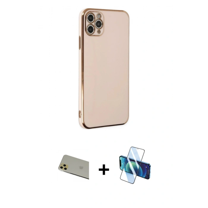 MARSİLYAN™- iPhone 11 Pro Max Kılıf Yankı Serisi - Siyah 3D Antistatik Seramik Nano Ekran Koruyucu + Rainbow Kamera Lens Koruma Cam - GD