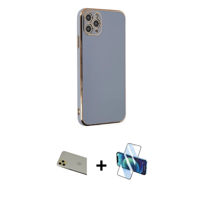 MARSİLYAN™- iPhone 11 Pro Max Kılıf Yankı Serisi - Siyah 3D Antistatik Seramik Nano Ekran Koruyucu + Rainbow Kamera Lens Koruma Cam - GD