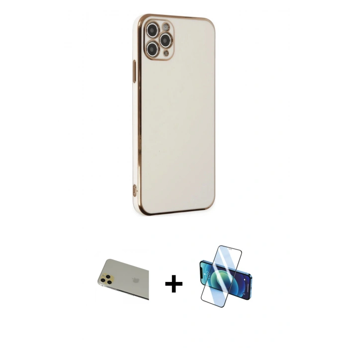 MARSİLYAN™- iPhone 11 Pro Max Kılıf Yankı Serisi - Siyah 3D Antistatik Seramik Nano Ekran Koruyucu + Rainbow Kamera Lens Koruma Cam - GD