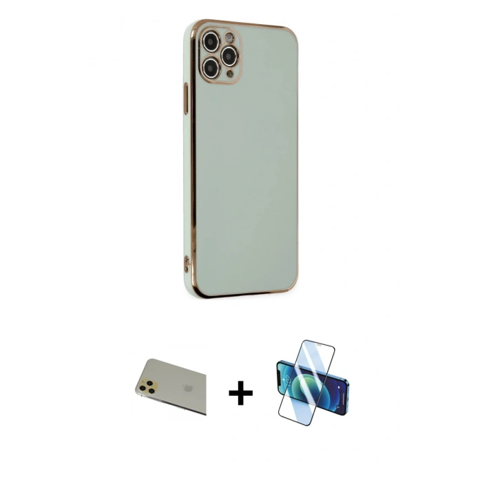 MARSİLYAN™- iPhone 11 Pro Max Kılıf Yankı Serisi - Siyah 3D Antistatik Seramik Nano Ekran Koruyucu + Rainbow Kamera Lens Koruma Cam - GD