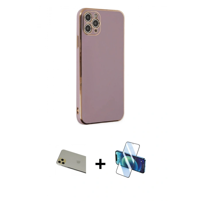 MARSİLYAN™- iPhone 11 Pro Max Kılıf Yankı Serisi - Siyah 3D Antistatik Seramik Nano Ekran Koruyucu + Rainbow Kamera Lens Koruma Cam - GD