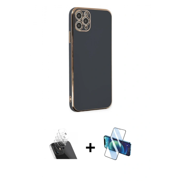MARSİLYAN™- iPhone 11 Pro Max Kılıf Yankı Serisi - Siyah 3D Antistatik Seramik Nano Ekran Koruyucu + Kamera Lens Koruma Cam - SF