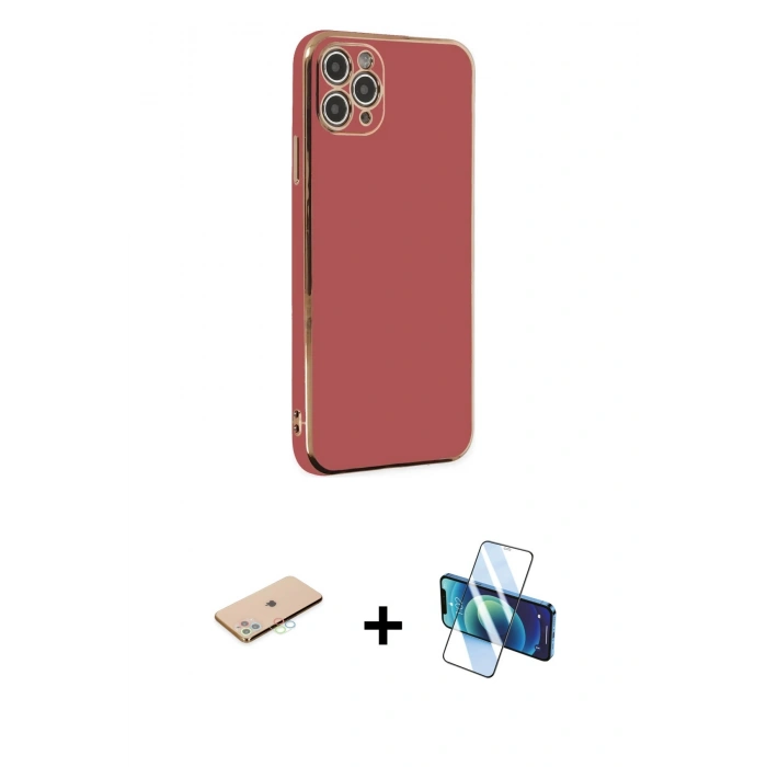 MARSİLYAN™- iPhone 11 Pro Max Kılıf Yankı Serisi - Siyah 3D Antistatik Seramik Nano Ekran Koruyucu + Renkli Kamera Lens Koruma Cam - MI