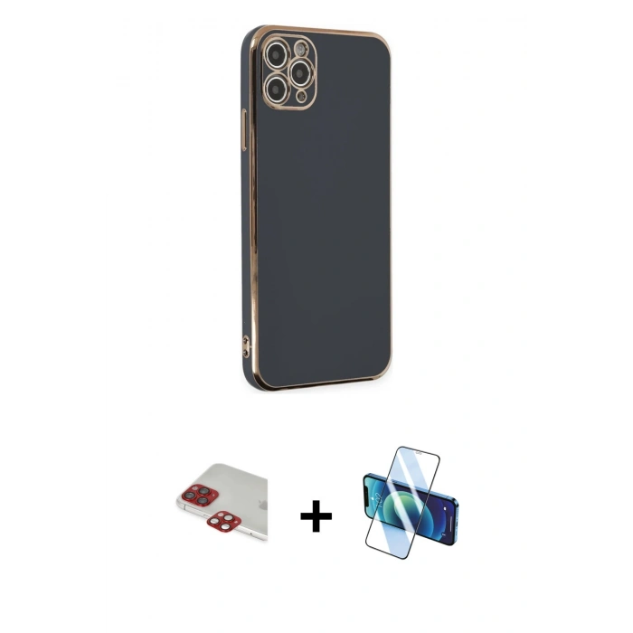 MARSİLYAN™- iPhone 11 Pro Max Kılıf Yankı Serisi - Siyah 3D Antistatik Seramik Nano Ekran Koruyucu + Pers Alüminyum Kamera Lens - KI
