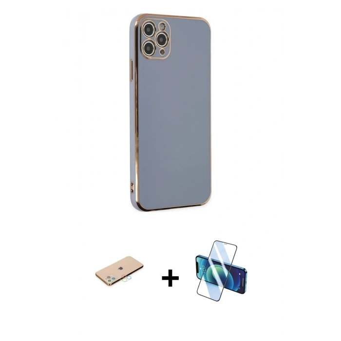 MARSİLYAN™- iPhone 11 Pro Max Kılıf Yankı Serisi - Siyah 3D Antistatik Seramik Nano Ekran Koruyucu + Renkli Kamera Lens Koruma Cam - MI