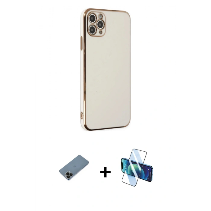 MARSİLYAN™- iPhone 11 Pro Max Kılıf Yankı Serisi - Siyah 3D Antistatik Seramik Nano Ekran Koruyucu + Shine Kamera Lens Koruma Cam - SH