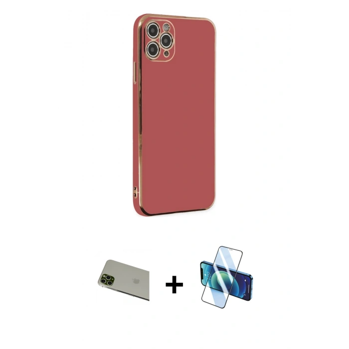 MARSİLYAN™- iPhone 11 Pro Max Kılıf Yankı Serisi - Siyah 3D Antistatik Seramik Nano Ekran Koruyucu + Rainbow Kamera Lens Koruma Cam - YL