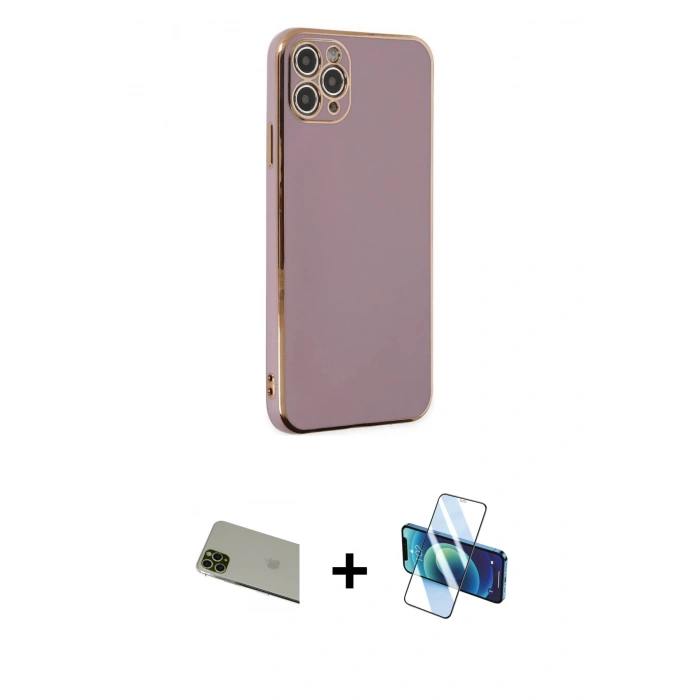 MARSİLYAN™- iPhone 11 Pro Max Kılıf Yankı Serisi - Siyah 3D Antistatik Seramik Nano Ekran Koruyucu + Rainbow Kamera Lens Koruma Cam - YL