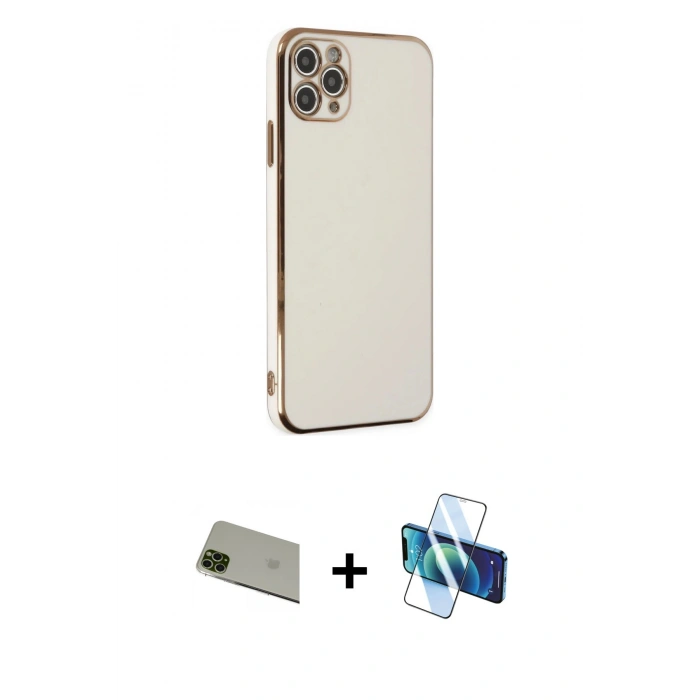 MARSİLYAN™- iPhone 11 Pro Max Kılıf Yankı Serisi - Siyah 3D Antistatik Seramik Nano Ekran Koruyucu + Rainbow Kamera Lens Koruma Cam - YL