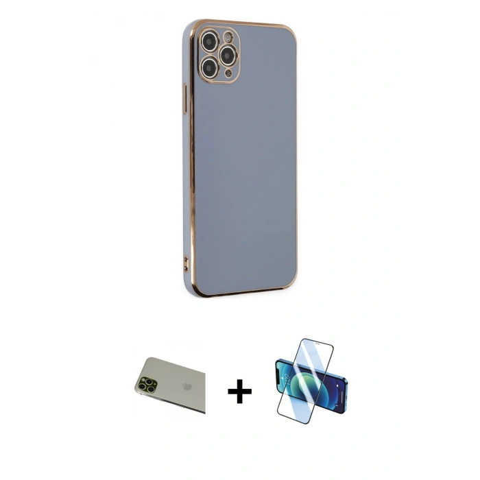 MARSİLYAN™- iPhone 11 Pro Max Kılıf Yankı Serisi - Siyah 3D Antistatik Seramik Nano Ekran Koruyucu + Rainbow Kamera Lens Koruma Cam - YL