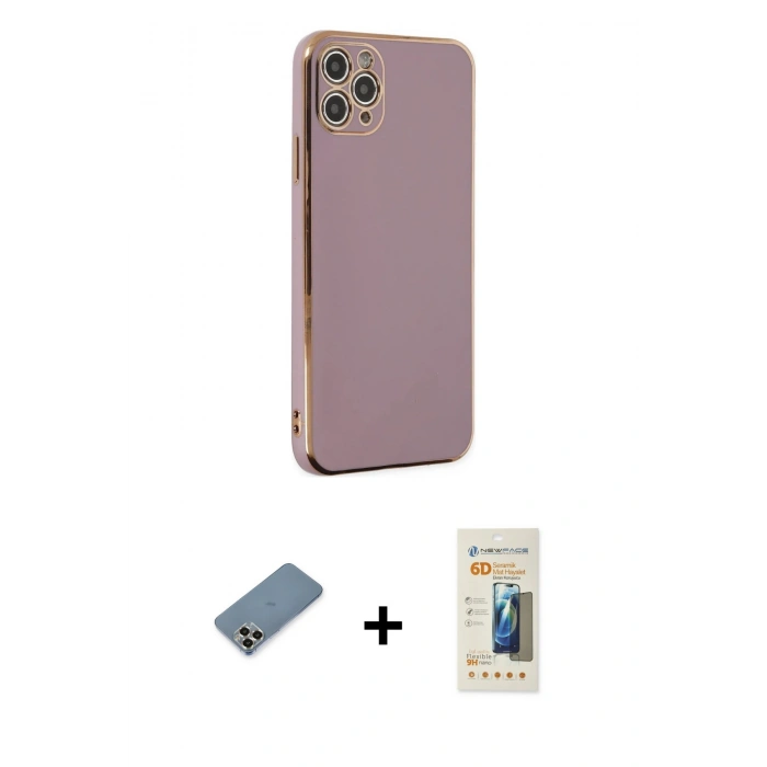 MARSİLYAN™- iPhone 11 Pro Max Kılıf Yankı Serisi - Siyah 6D Mat Seramik Hayalet Nano Ekran Koruyucu + Metal Kamera Lens Koruma Cam - GD