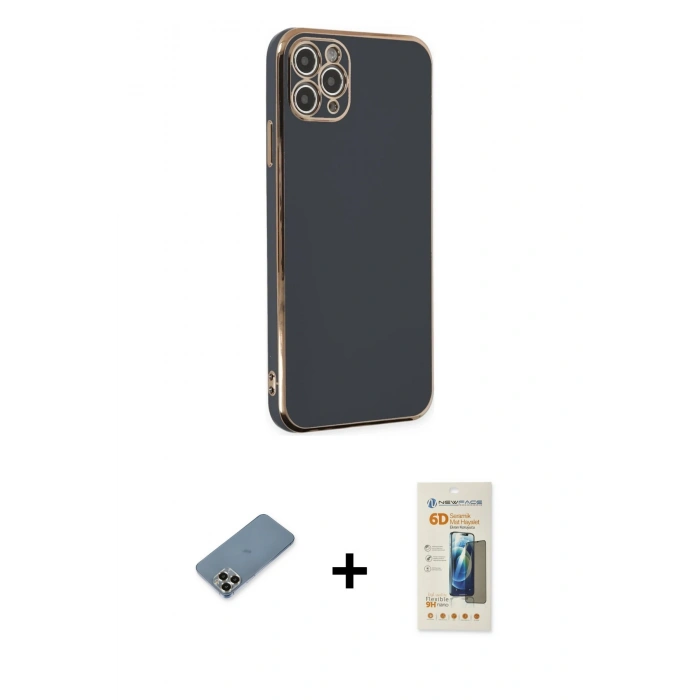MARSİLYAN™- iPhone 11 Pro Max Kılıf Yankı Serisi - Siyah 6D Mat Seramik Hayalet Nano Ekran Koruyucu + Metal Kamera Lens Koruma Cam - GD