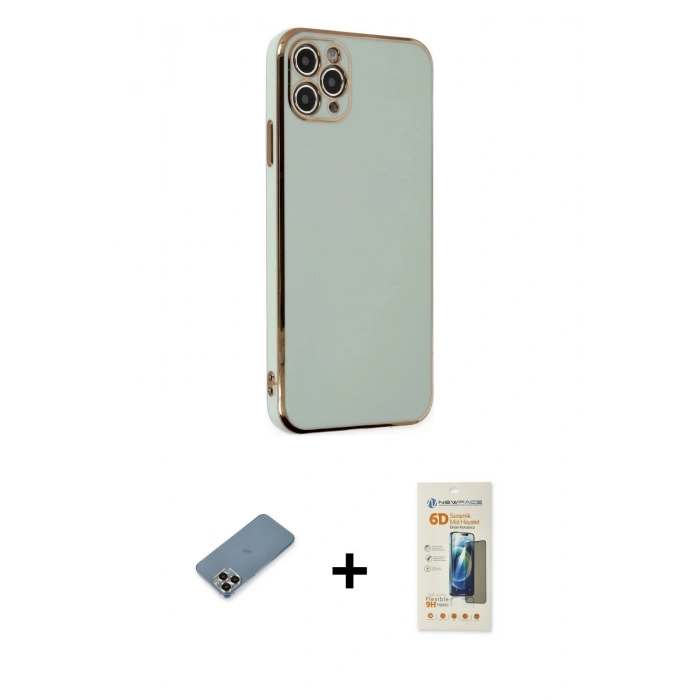 MARSİLYAN™- iPhone 11 Pro Max Kılıf Yankı Serisi - Siyah 6D Mat Seramik Hayalet Nano Ekran Koruyucu + Metal Kamera Lens Koruma Cam - GD