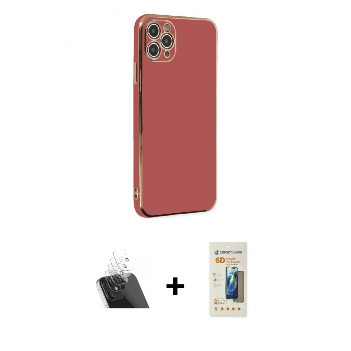 MARSİLYAN™- iPhone 11 Pro Max Kılıf Yankı Serisi - Siyah 6D Mat Seramik Hayalet Nano Ekran Koruyucu + Kamera Lens Koruma Cam - SF