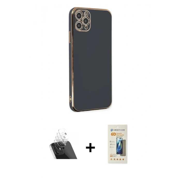 MARSİLYAN™- iPhone 11 Pro Max Kılıf Yankı Serisi - Siyah 6D Mat Seramik Hayalet Nano Ekran Koruyucu + Kamera Lens Koruma Cam - SF