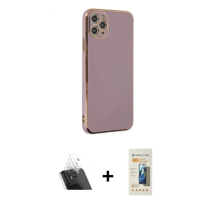 MARSİLYAN™- iPhone 11 Pro Max Kılıf Yankı Serisi - Siyah 6D Mat Seramik Hayalet Nano Ekran Koruyucu + Kamera Lens Koruma Cam - SF