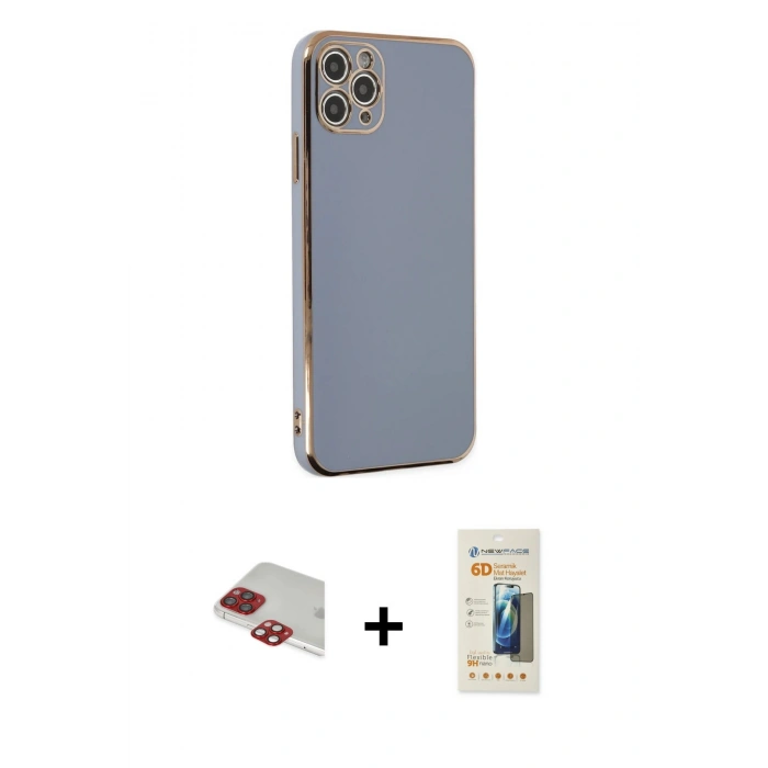 MARSİLYAN™- iPhone 11 Pro Max Kılıf Yankı Serisi - Siyah 6D Mat Seramik Hayalet Nano Ekran Koruyucu + Pers Alüminyum Kamera Lens - KI