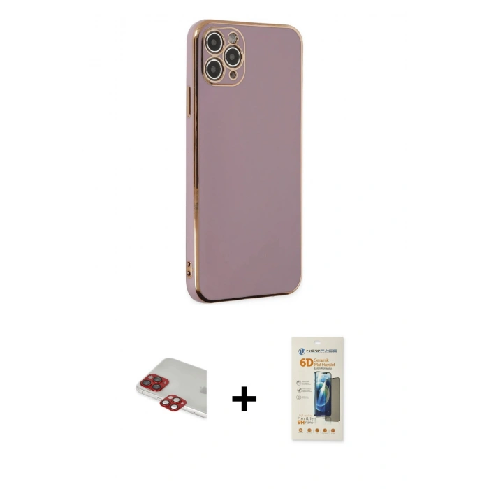 MARSİLYAN™- iPhone 11 Pro Max Kılıf Yankı Serisi - Siyah 6D Mat Seramik Hayalet Nano Ekran Koruyucu + Pers Alüminyum Kamera Lens - KI