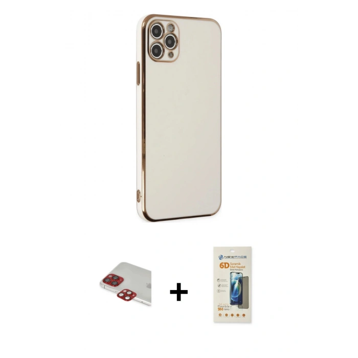 MARSİLYAN™- iPhone 11 Pro Max Kılıf Yankı Serisi - Siyah 6D Mat Seramik Hayalet Nano Ekran Koruyucu + Pers Alüminyum Kamera Lens - KI