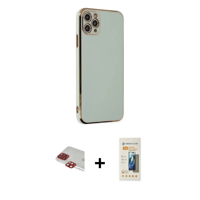 MARSİLYAN™- iPhone 11 Pro Max Kılıf Yankı Serisi - Siyah 6D Mat Seramik Hayalet Nano Ekran Koruyucu + Pers Alüminyum Kamera Lens - KI