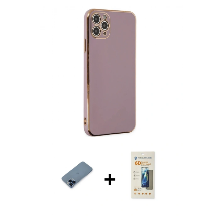 MARSİLYAN™- iPhone 11 Pro Max Kılıf Yankı Serisi - Siyah 6D Mat Seramik Hayalet Nano Ekran Koruyucu + Metal Kamera Lens Koruma Cam - MI