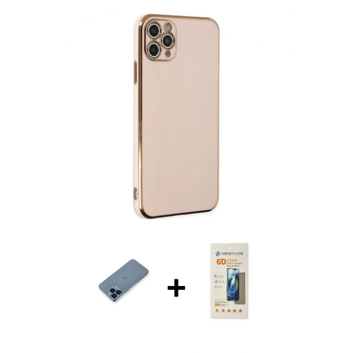 MARSİLYAN™- iPhone 11 Pro Max Kılıf Yankı Serisi - Siyah 6D Mat Seramik Hayalet Nano Ekran Koruyucu + Metal Kamera Lens Koruma Cam - MI