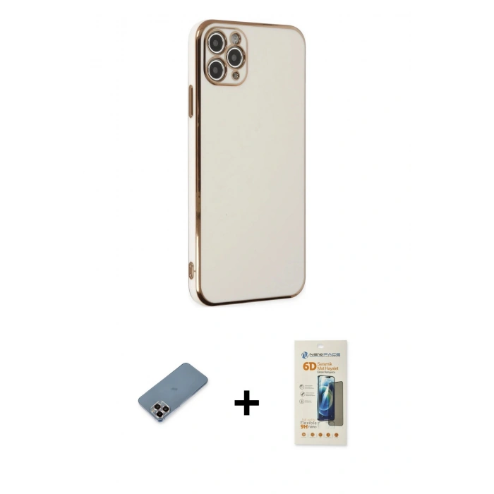 MARSİLYAN™- iPhone 11 Pro Max Kılıf Yankı Serisi - Siyah 6D Mat Seramik Hayalet Nano Ekran Koruyucu + Metal Kamera Lens Koruma Cam - MR