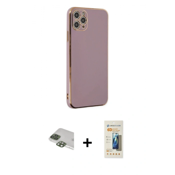 MARSİLYAN™- iPhone 11 Pro Max Kılıf Yankı Serisi - Siyah 6D Mat Seramik Hayalet Nano Ekran Koruyucu + Pers Alüminyum Kamera Lens - YL