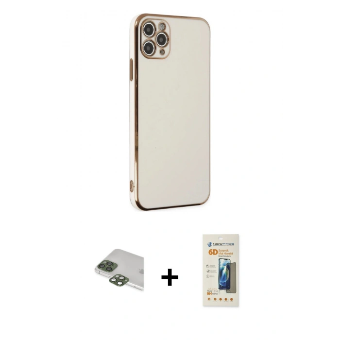 MARSİLYAN™- iPhone 11 Pro Max Kılıf Yankı Serisi - Siyah 6D Mat Seramik Hayalet Nano Ekran Koruyucu + Pers Alüminyum Kamera Lens - YL