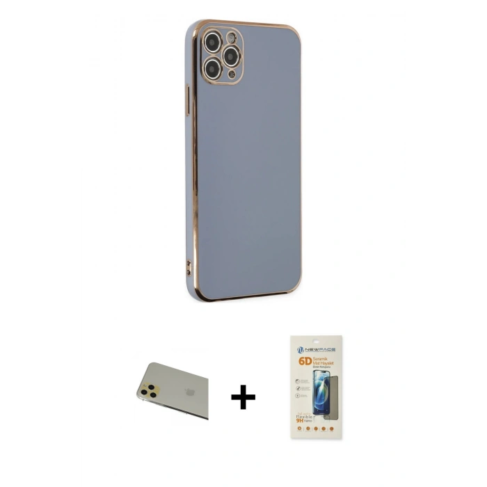 MARSİLYAN™- iPhone 11 Pro Max Kılıf Yankı Serisi - Siyah 6D Mat Seramik Hayalet Nano Ekran Koruyucu + Rainbow Kamera Lens Koruma Cam - GD